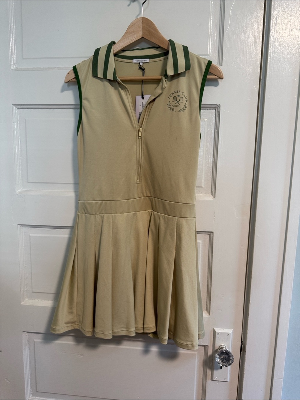 WeWoreWhat Cream Sleeveless Tennis Dress with Green Trim
